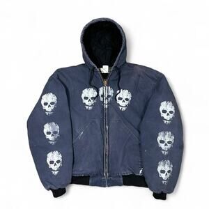 Vintage faded navy berne apparel active jacket with skullsdesign  skate grunge